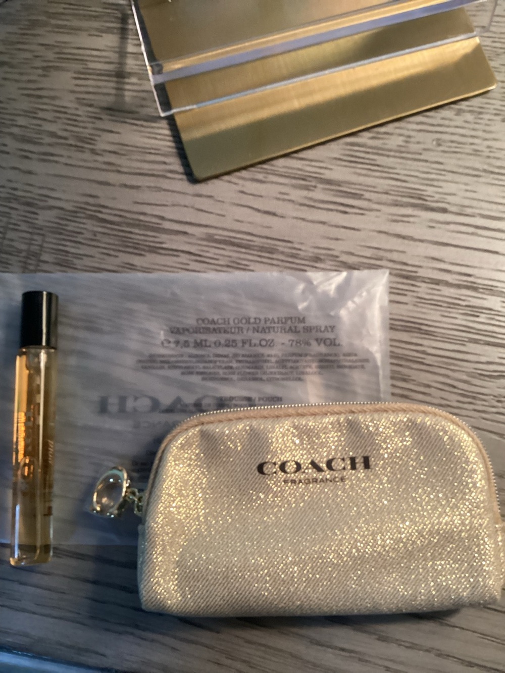 COACH Gold Glitter Pouch with Gold fragrance NWT